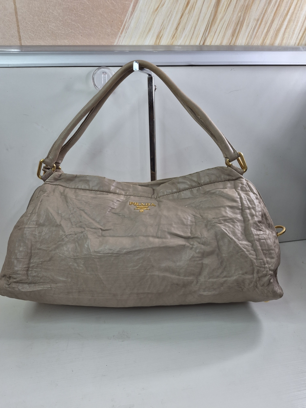Prada Leather Shoulder Bag with Gold Hardware